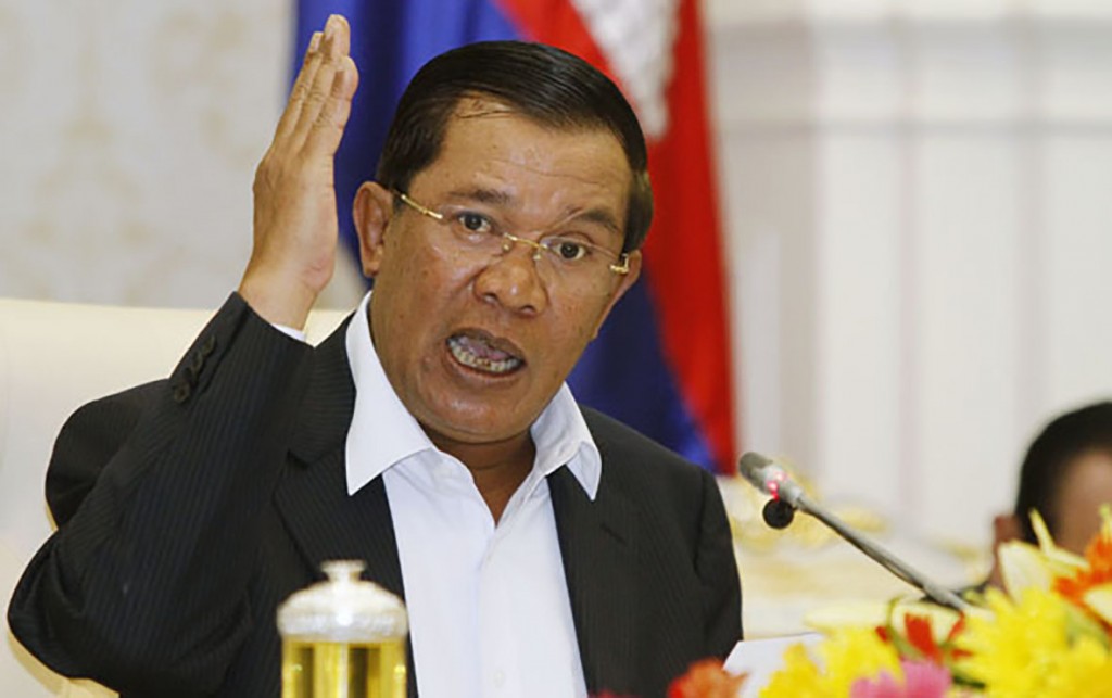 Cambodia's PM Hun Sen speaks to reporters during a news conference at the Council of Ministers in Phnom Penh